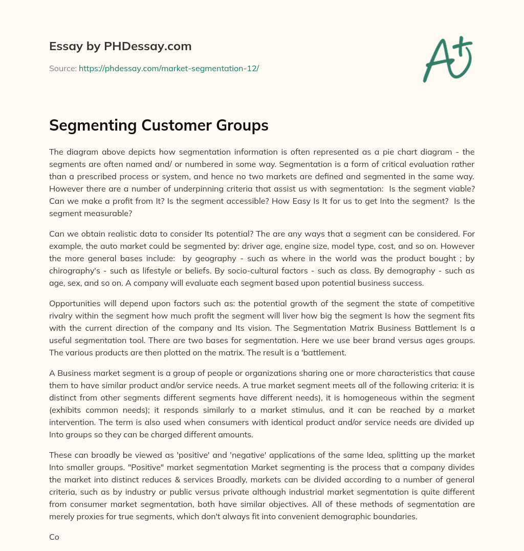 Segmenting Customer Groups essay