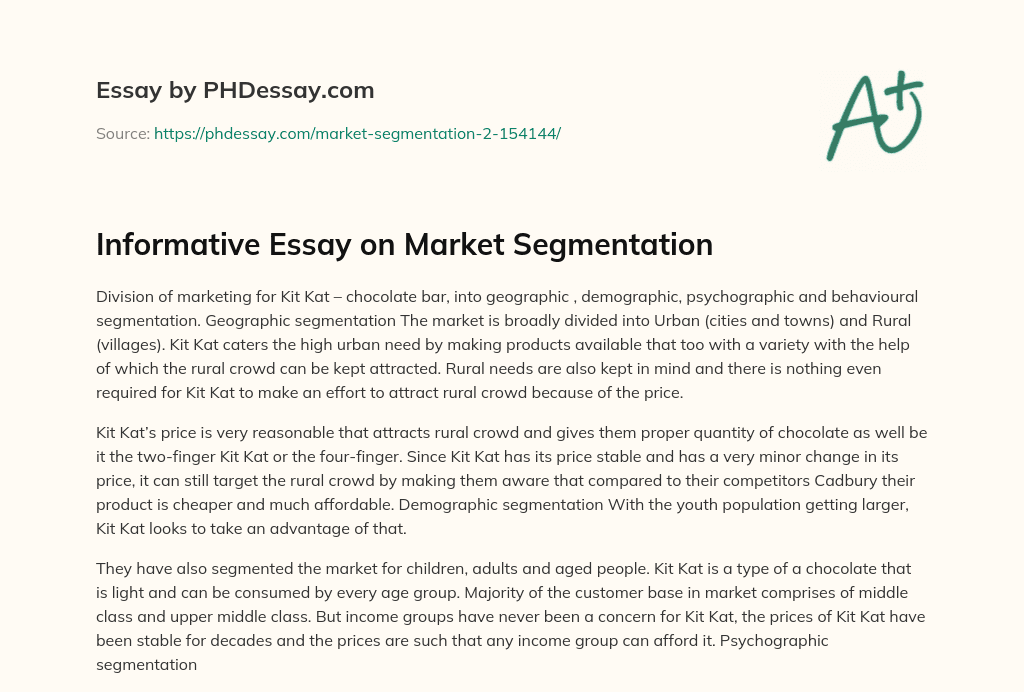 Informative Essay on Market Segmentation essay