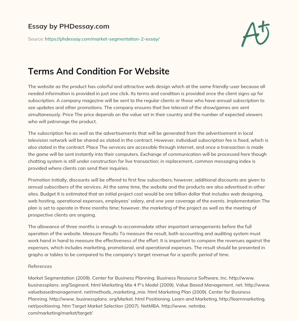Terms And Condition For Website essay