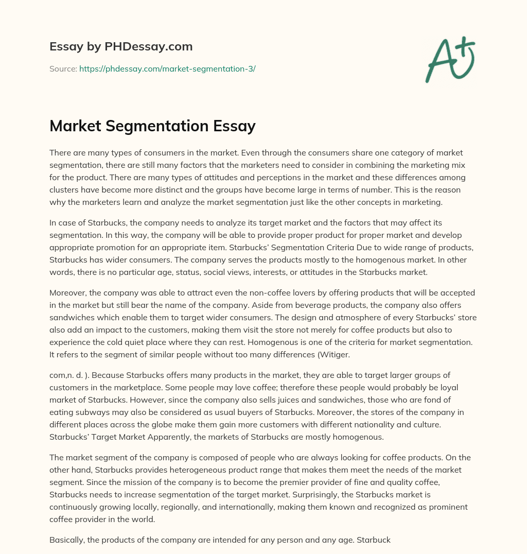 Market Segmentation Essay essay