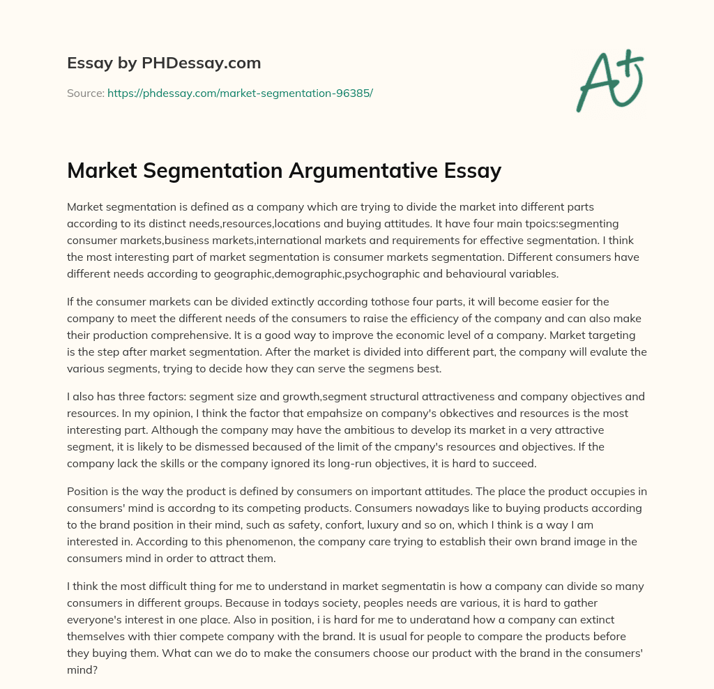 essay questions on market segmentation