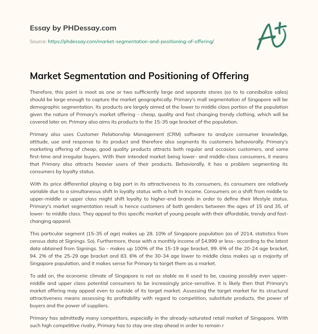 Market Segmentation and Positioning of Offering essay