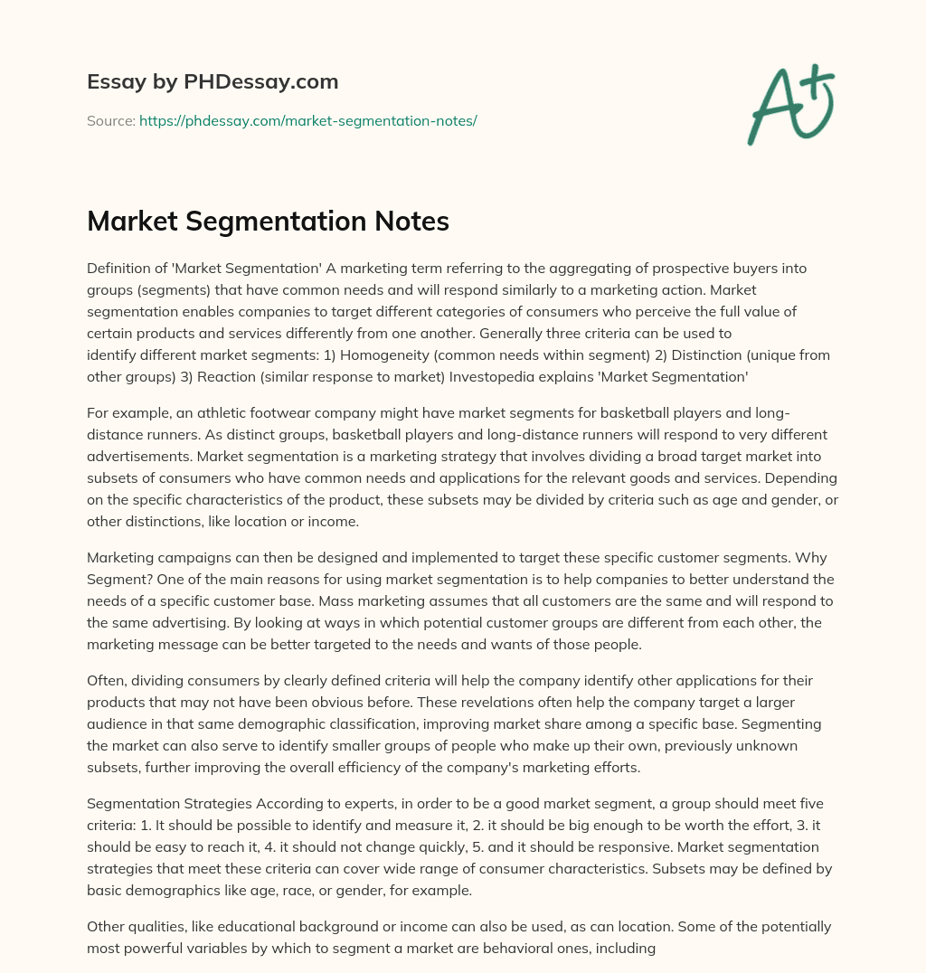 Market Segmentation Notes essay