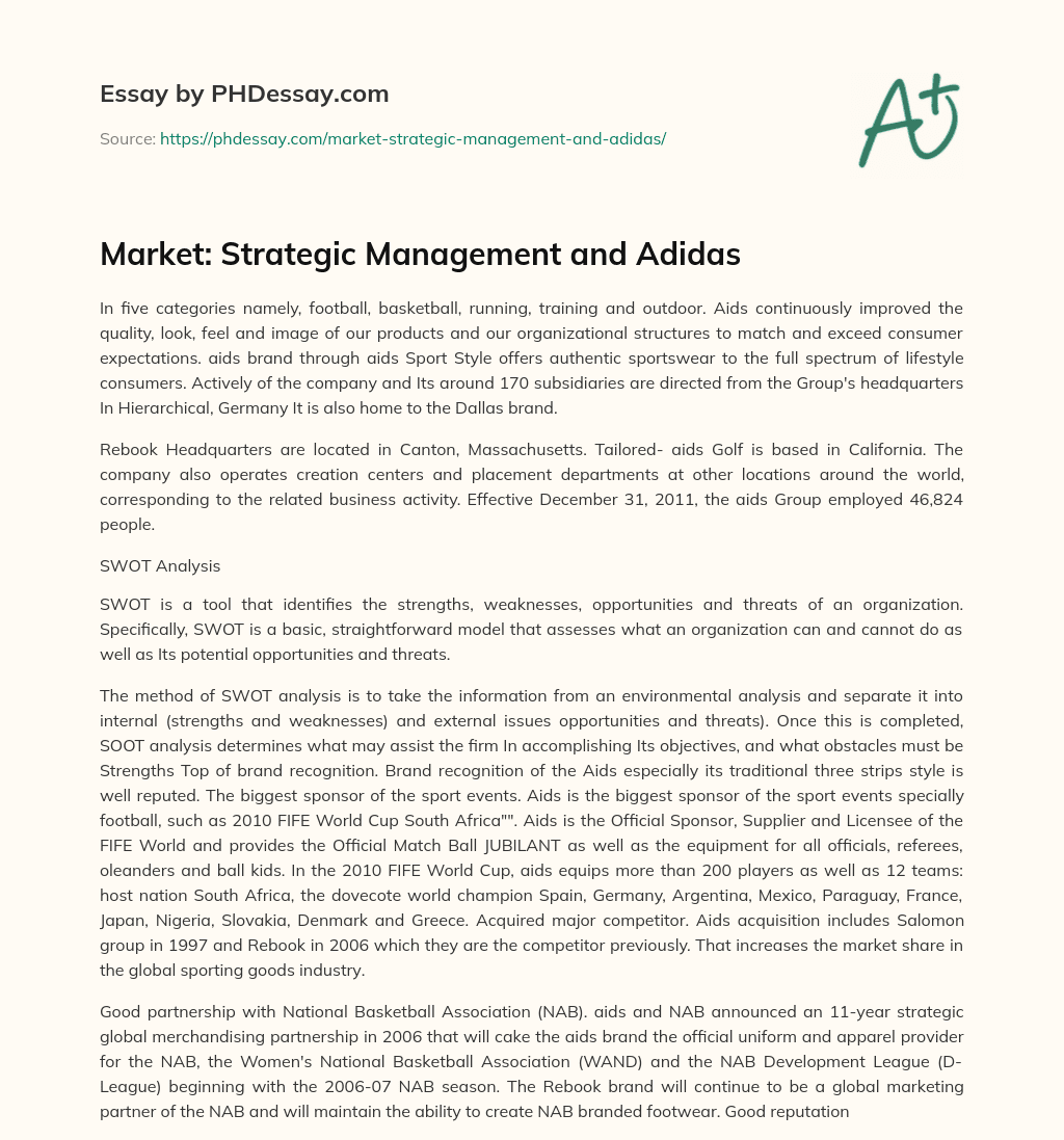 Market: Strategic Management and Adidas essay