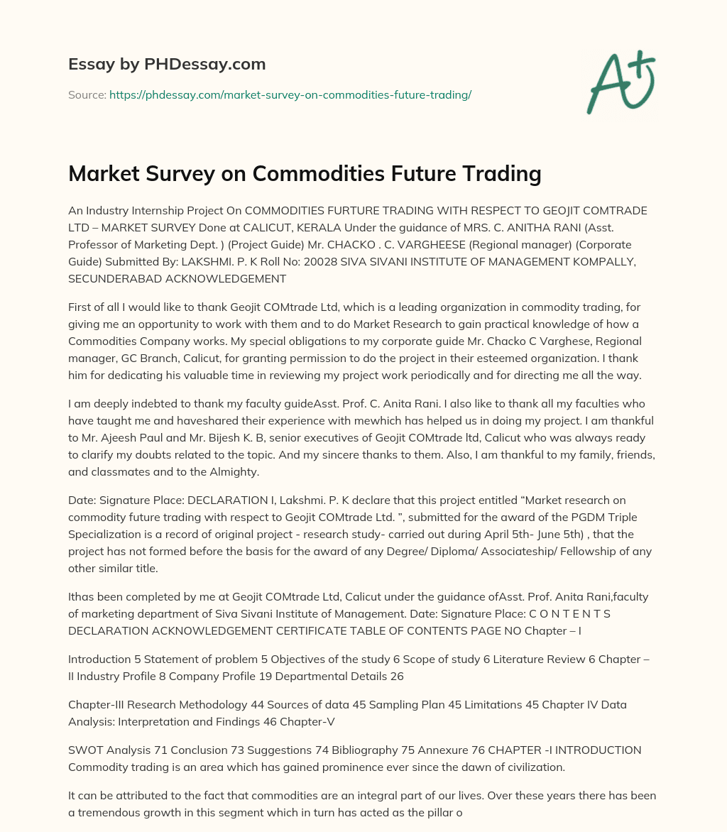 Market Survey on Commodities Future Trading essay