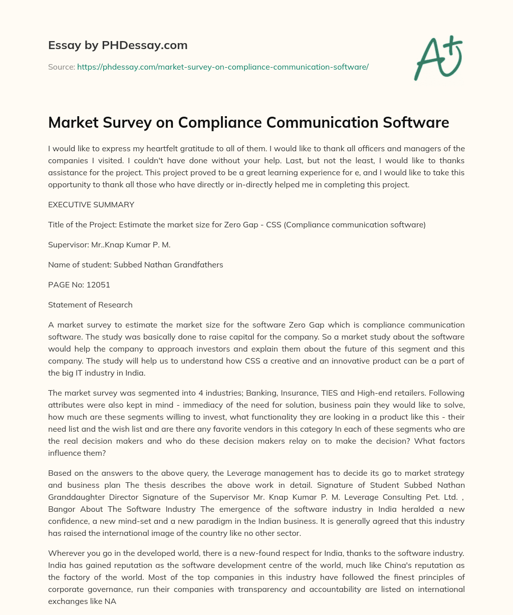 Market Survey on Compliance Communication Software essay