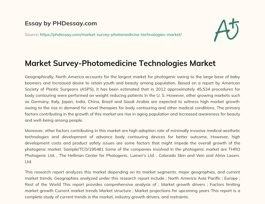 Market Survey-Photomedicine Technologies Market essay
