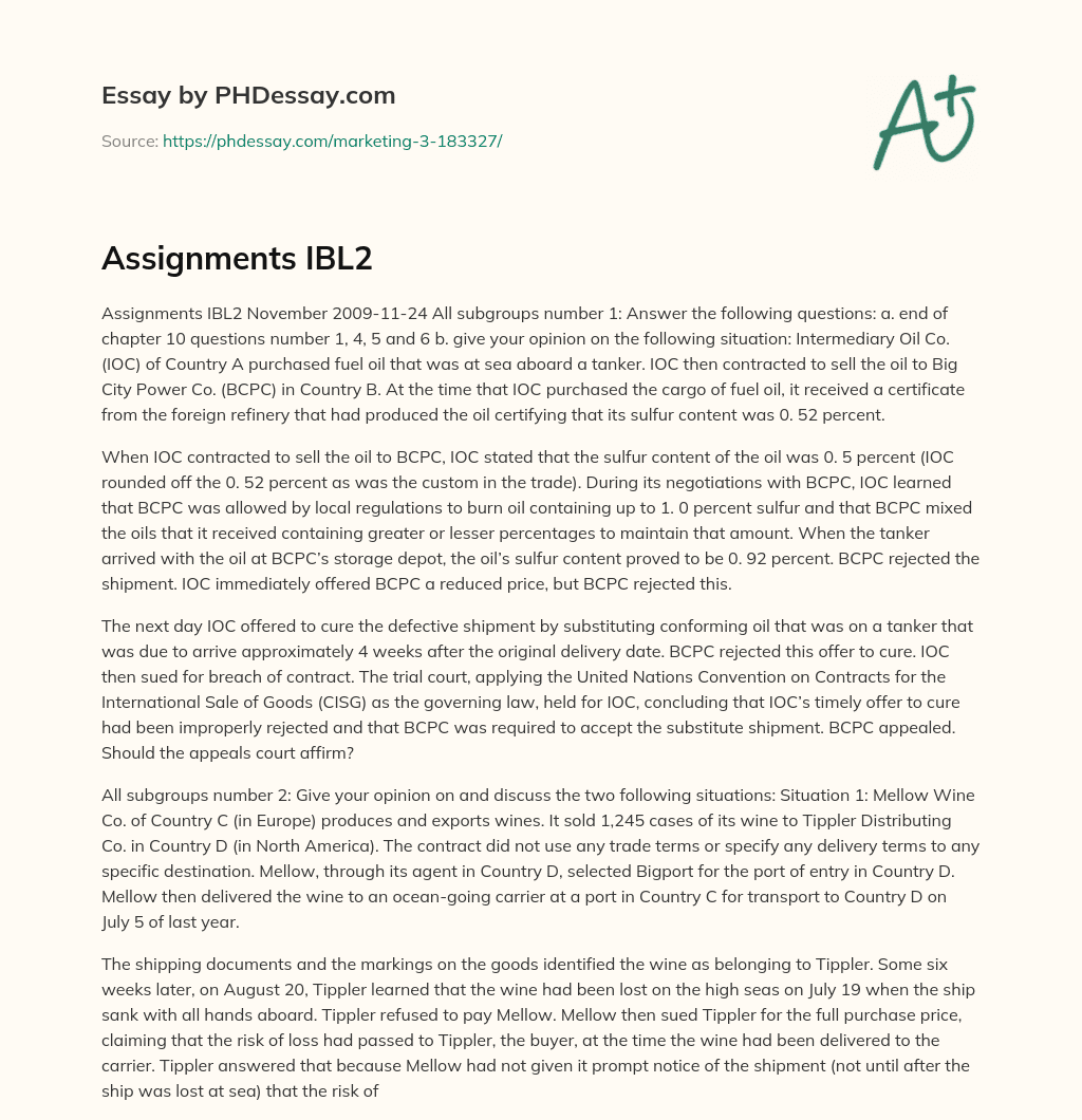 Assignments IBL2 essay