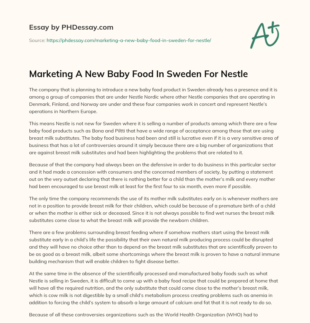 Marketing A New Baby Food In Sweden For Nestle essay