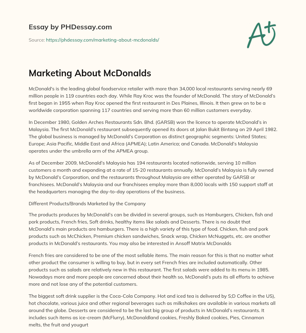Marketing About McDonalds essay