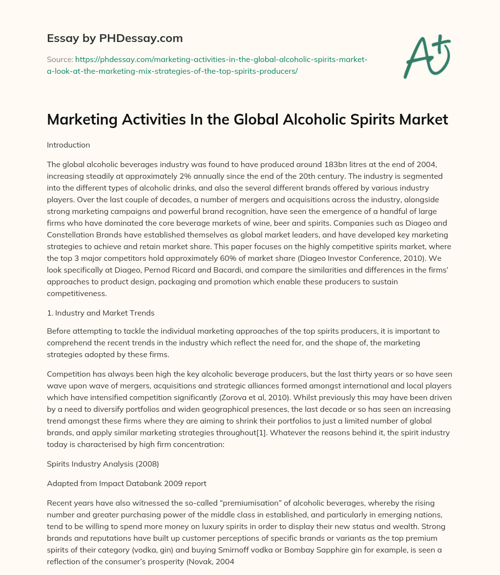 Marketing Activities In the Global Alcoholic Spirits Market essay