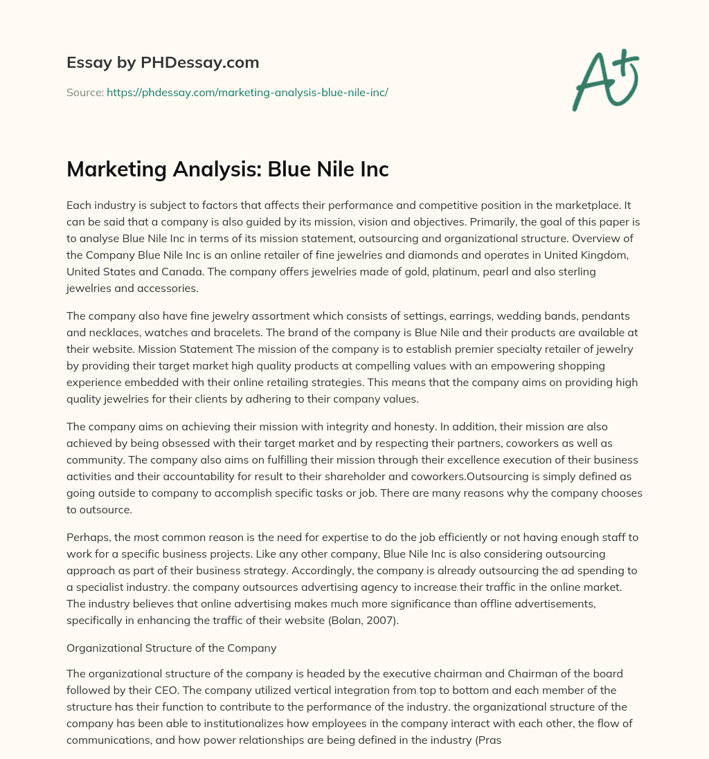 Marketing Analysis: Blue Nile Inc essay