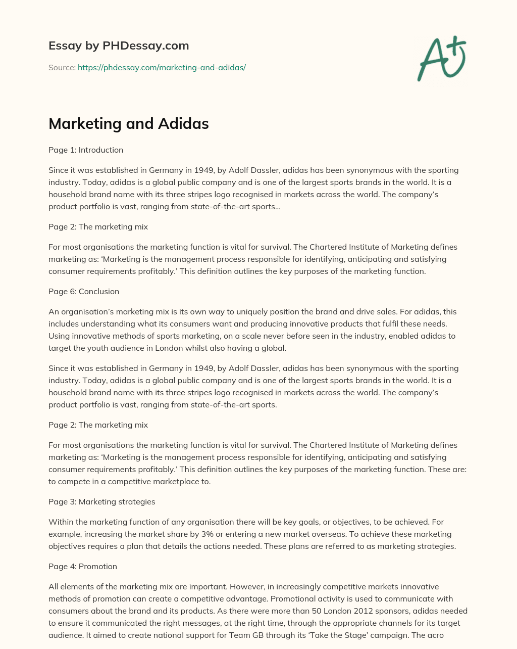 Marketing and Adidas essay