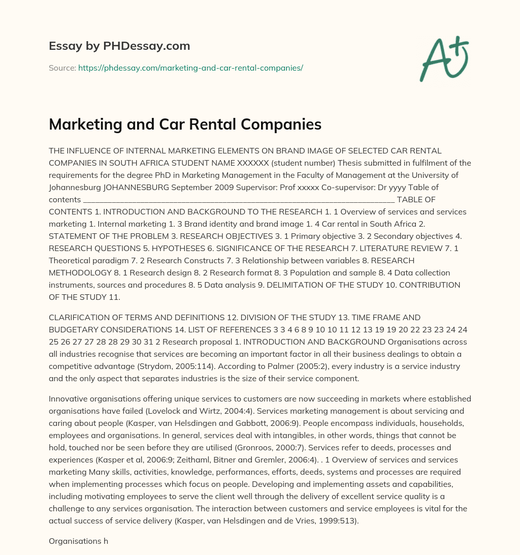 Marketing and Car Rental Companies essay