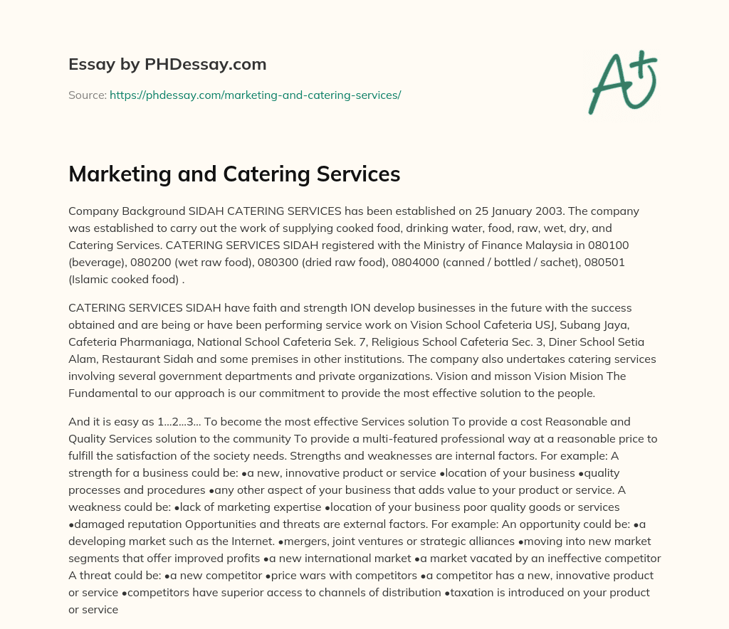 Marketing and Catering Services essay