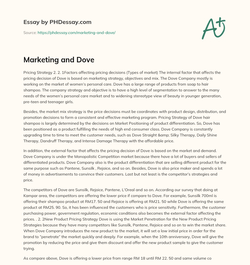 Marketing and Dove essay