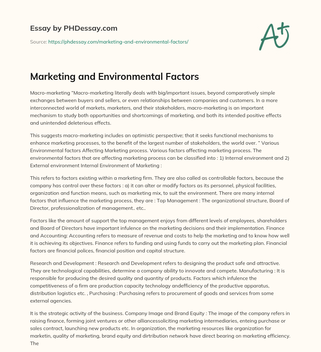 Marketing and Environmental Factors essay