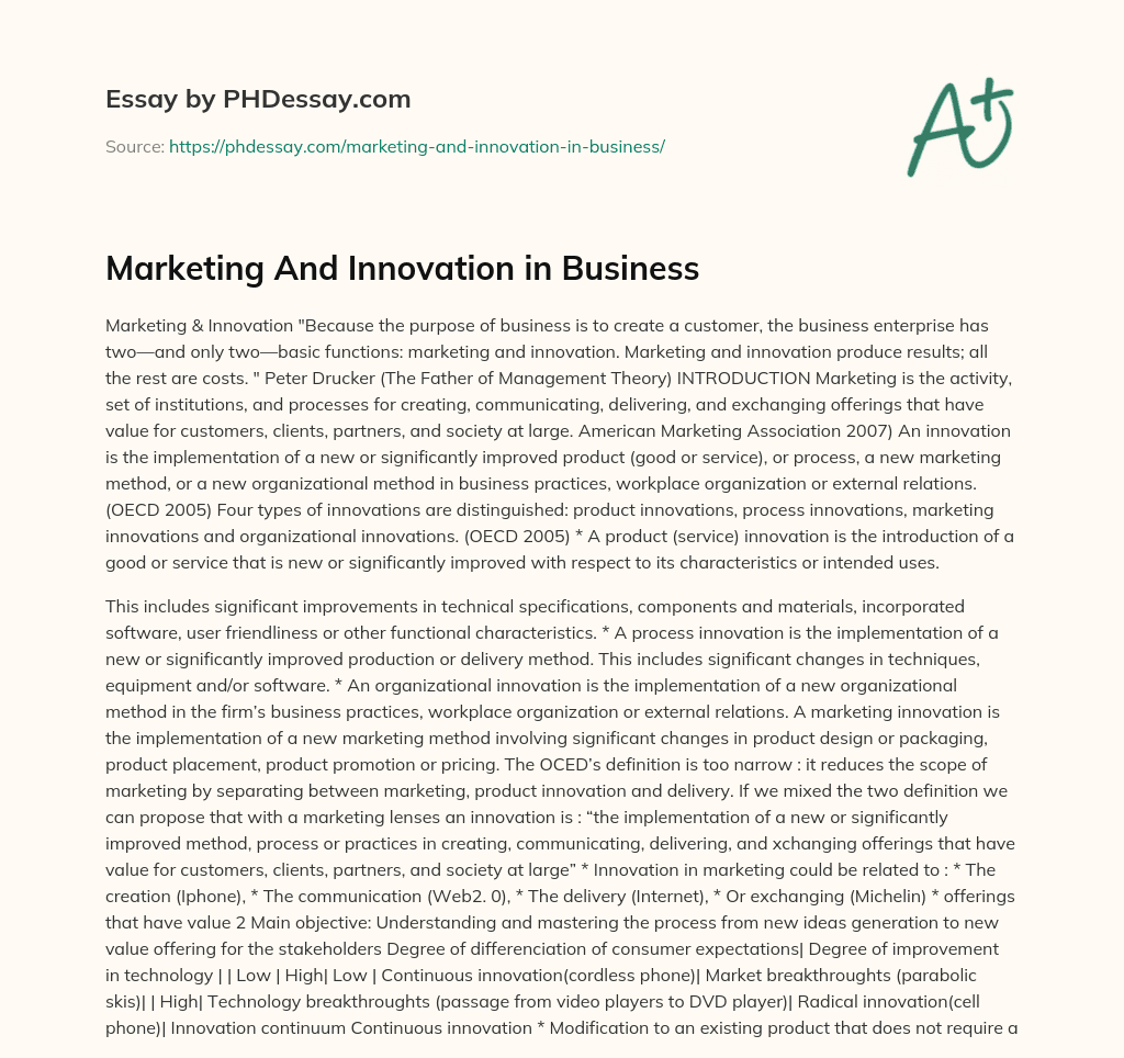 Marketing And Innovation in Business essay