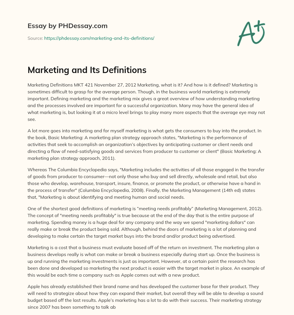 Marketing and Its Definitions essay