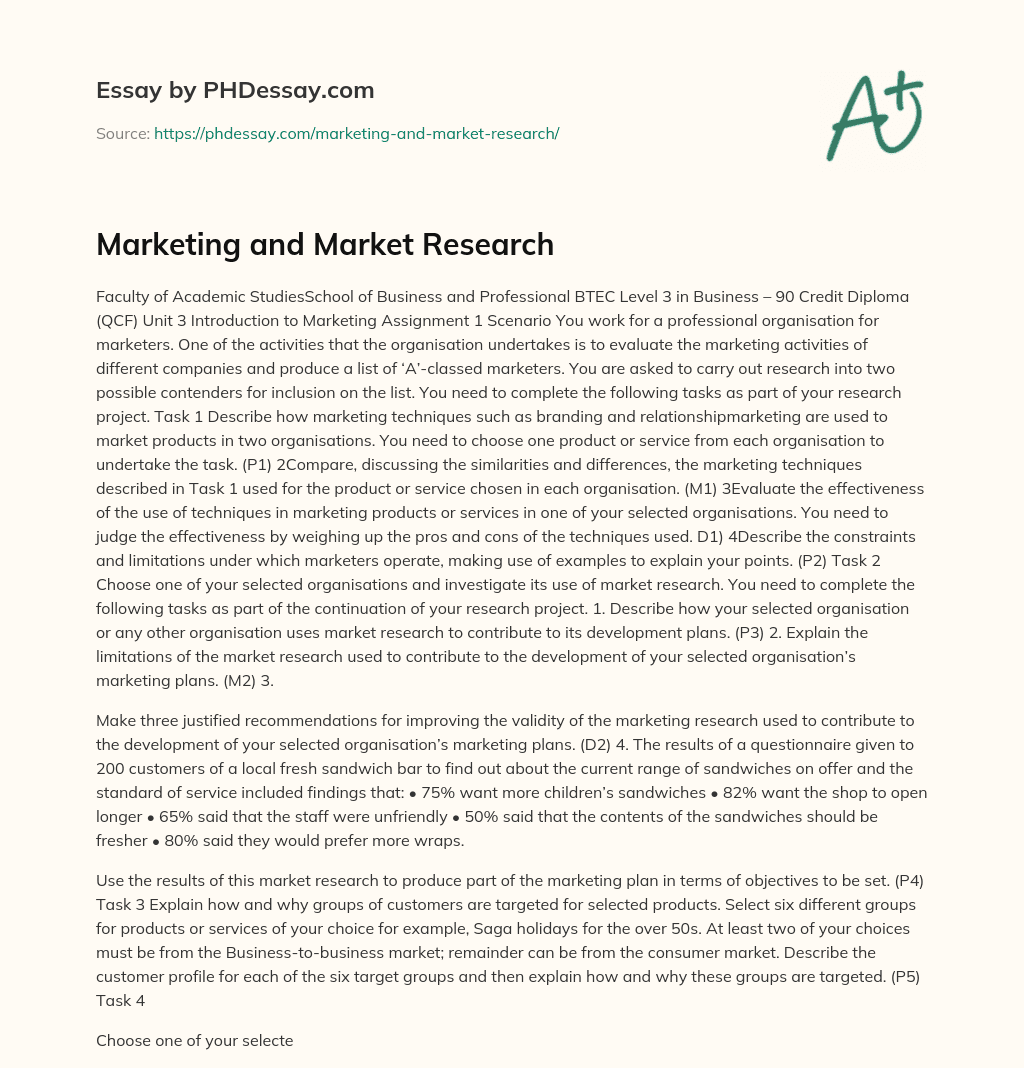 Marketing and Market Research essay