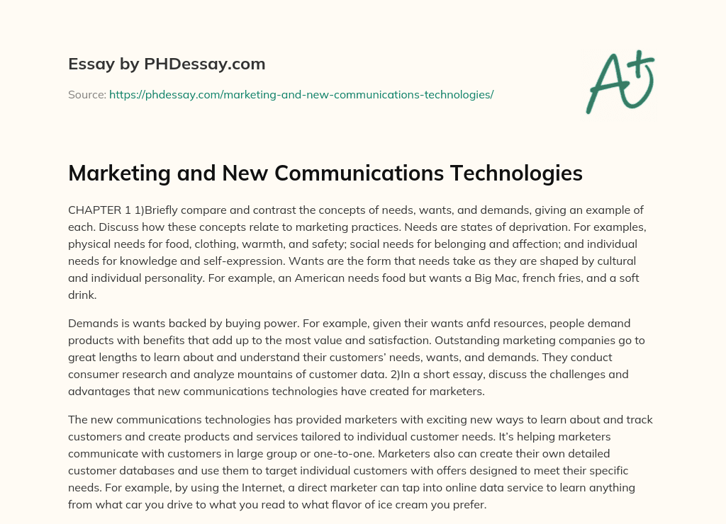 Marketing and New Communications Technologies essay