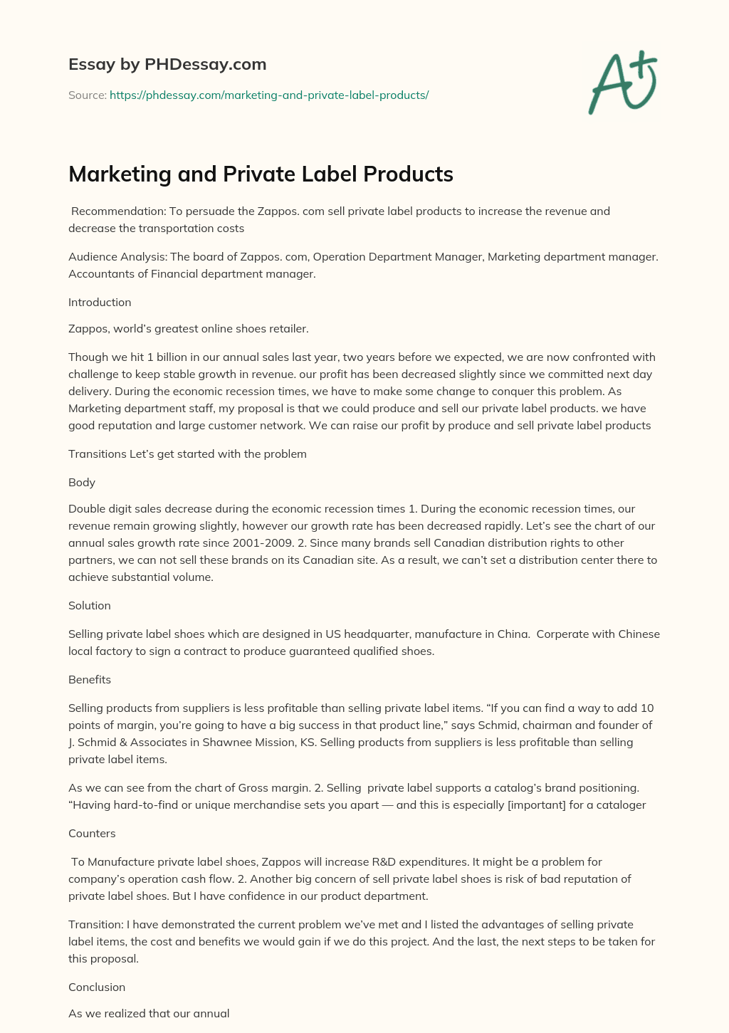 Marketing and Private Label Products essay
