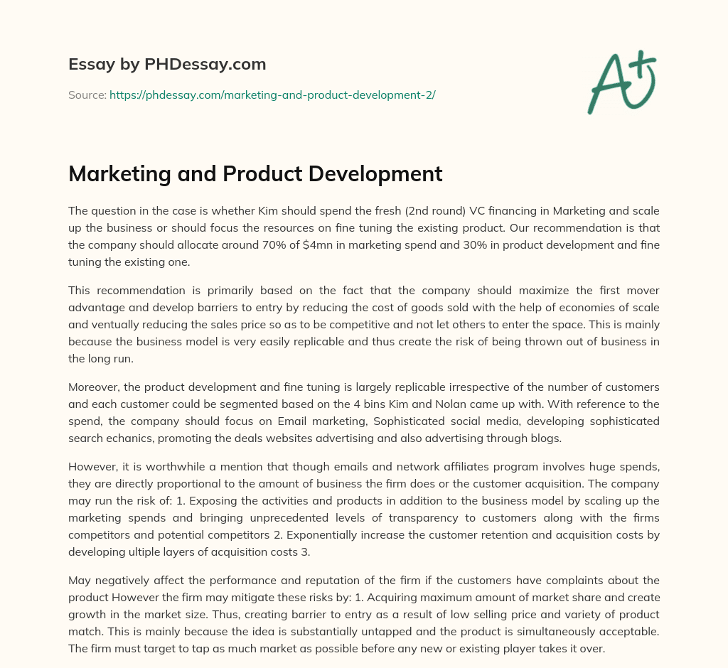Marketing and Product Development essay