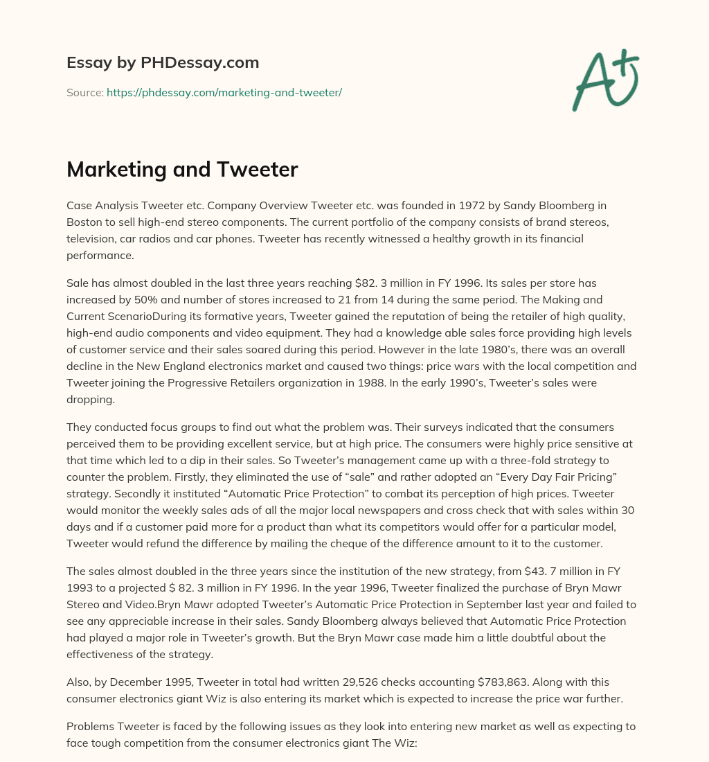 Marketing and Tweeter essay