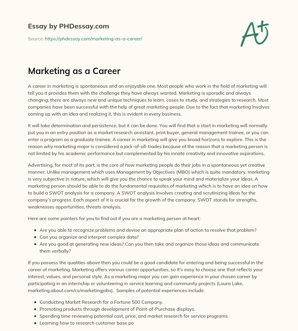 Marketing as a Career essay