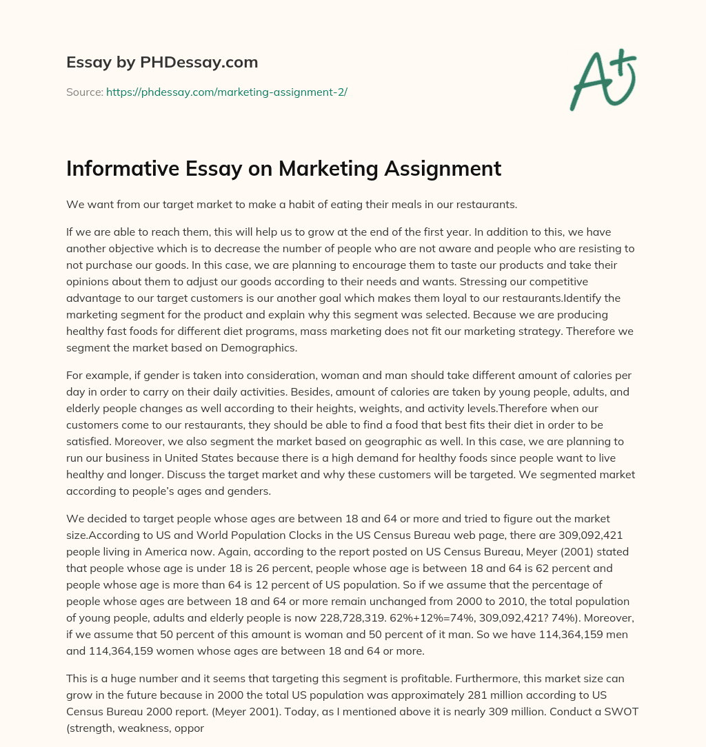 Informative Essay on Marketing Assignment essay