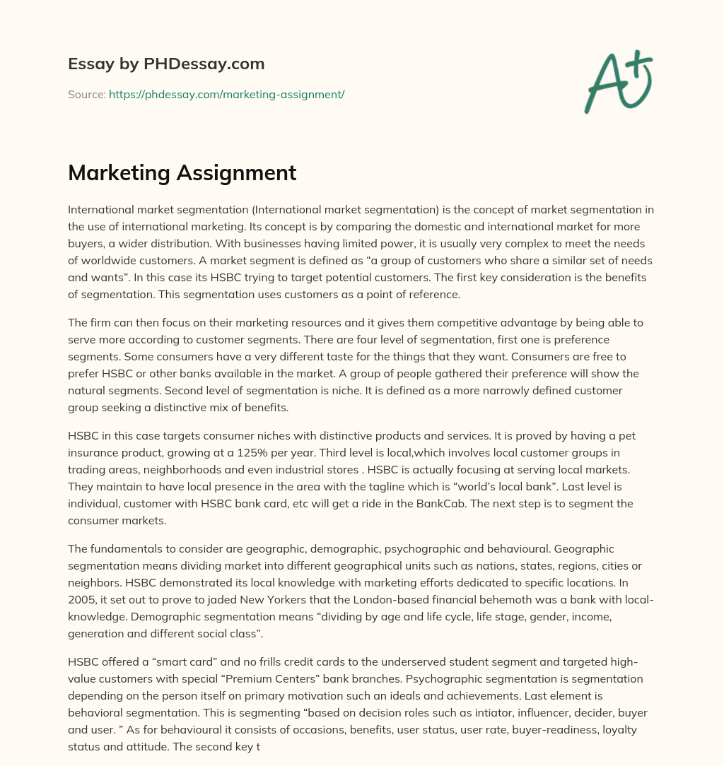 Marketing Assignment essay