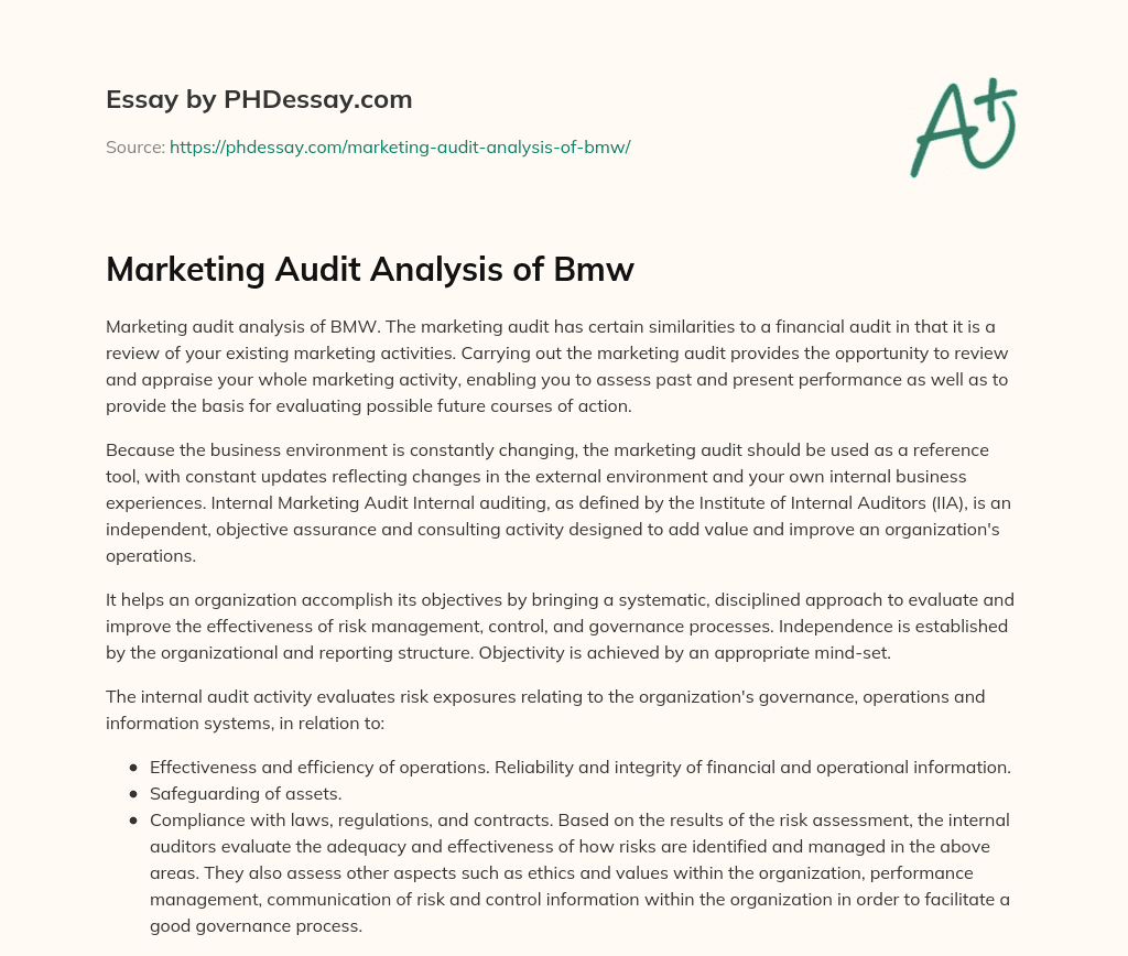 Marketing Audit Analysis of Bmw essay
