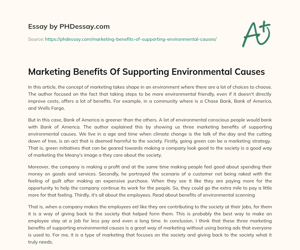 Marketing Benefits Of Supporting Environmental Causes essay