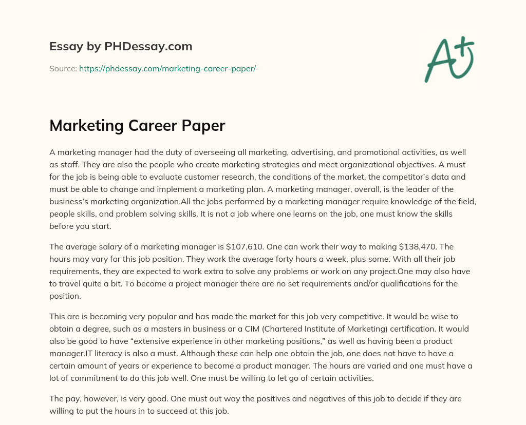 Marketing Career Paper essay