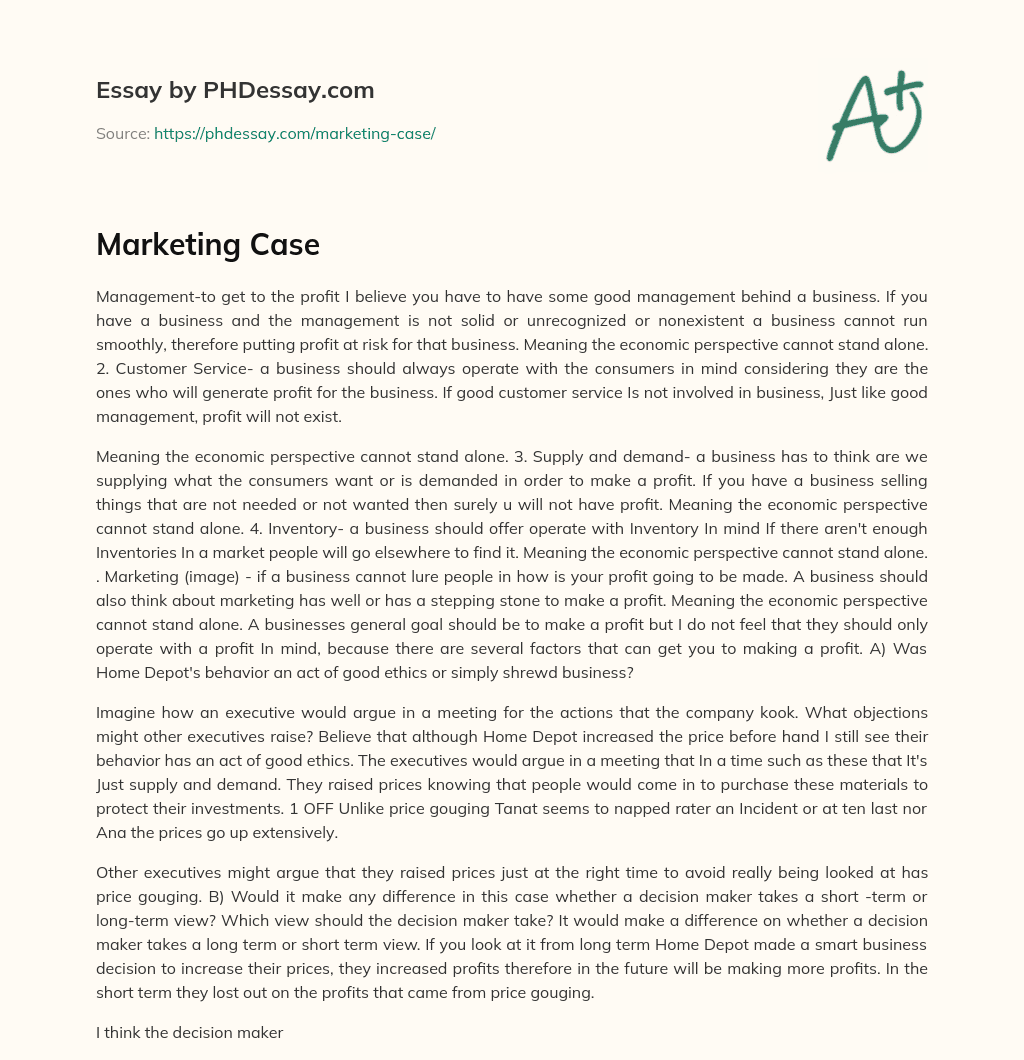 Marketing Case essay