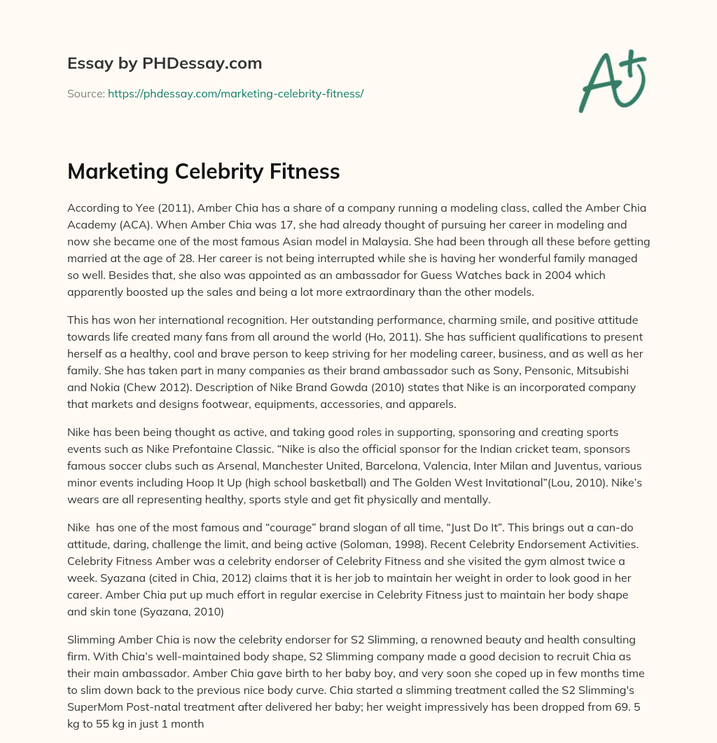 Marketing Celebrity Fitness essay