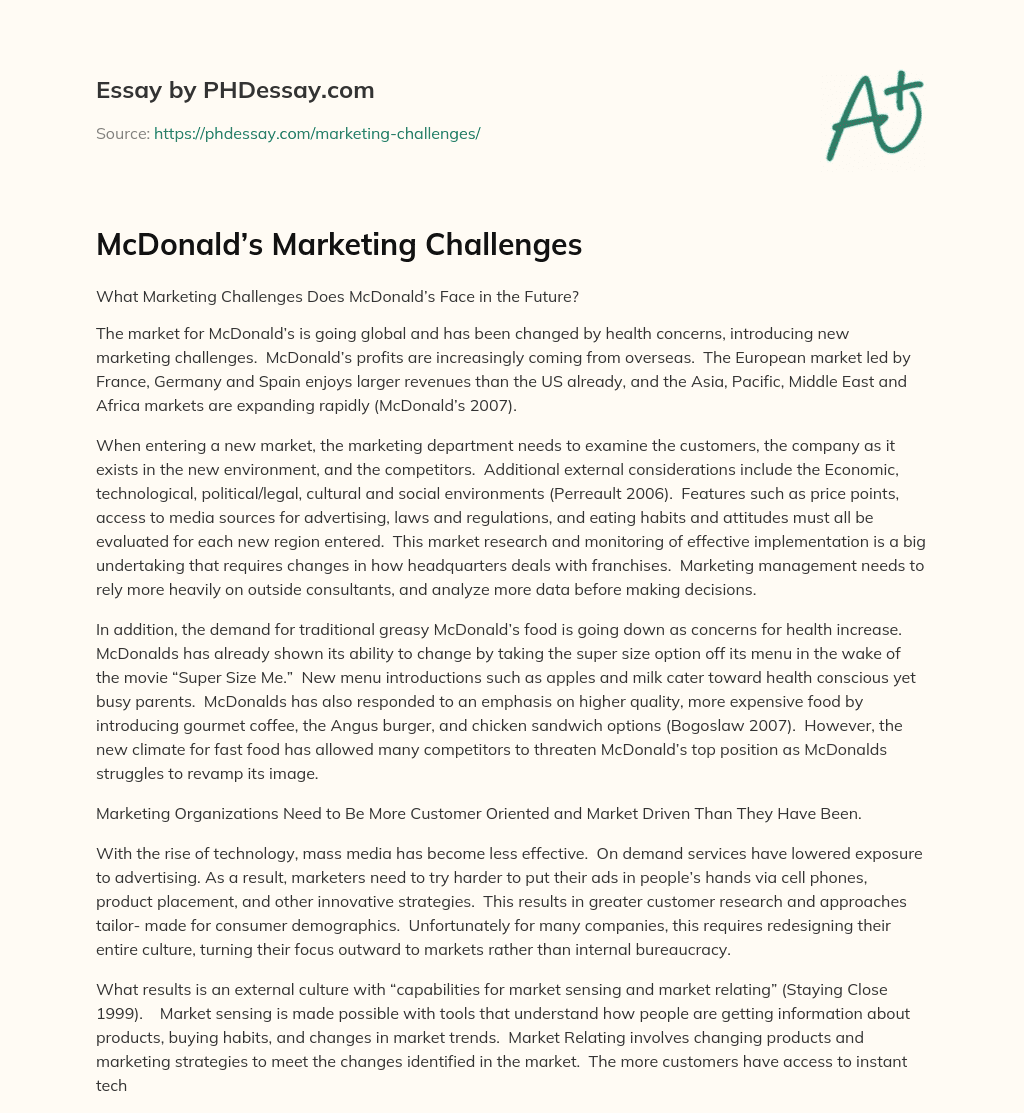 McDonald’s Marketing Challenges essay