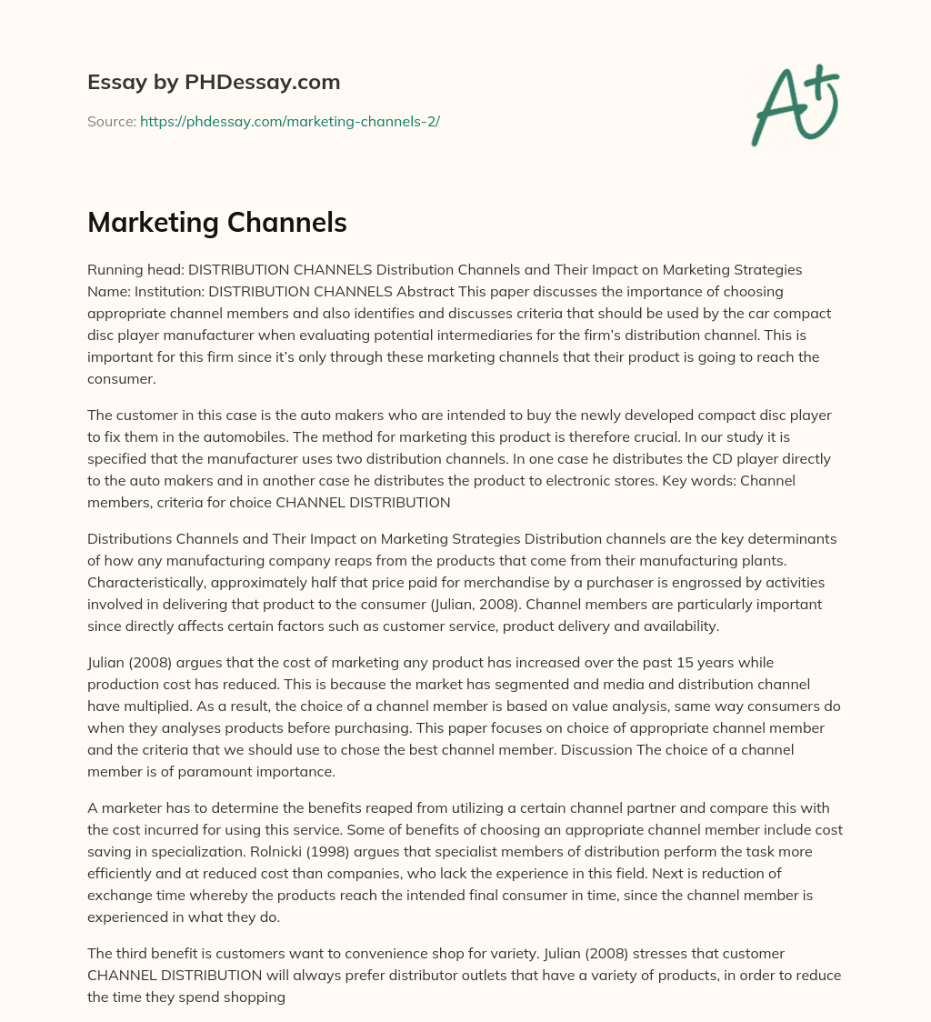 essay about marketing channels