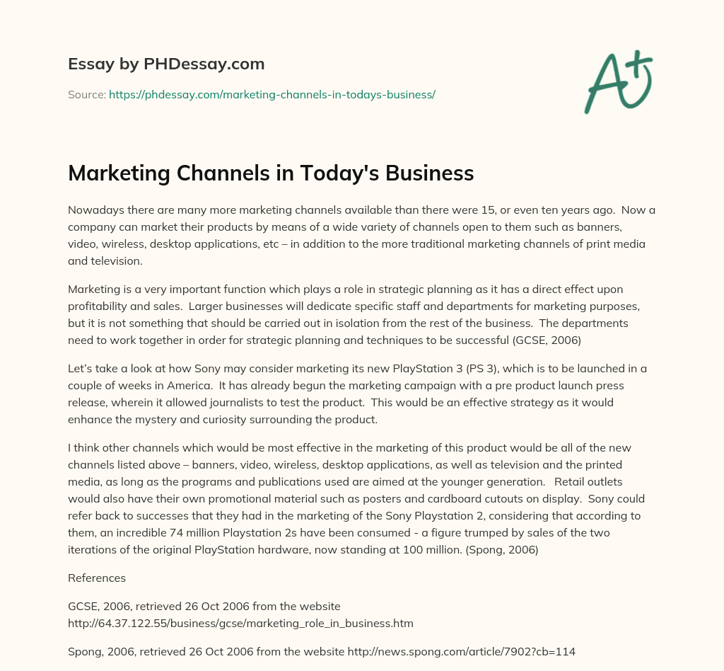 Marketing Channels in Today’s Business essay