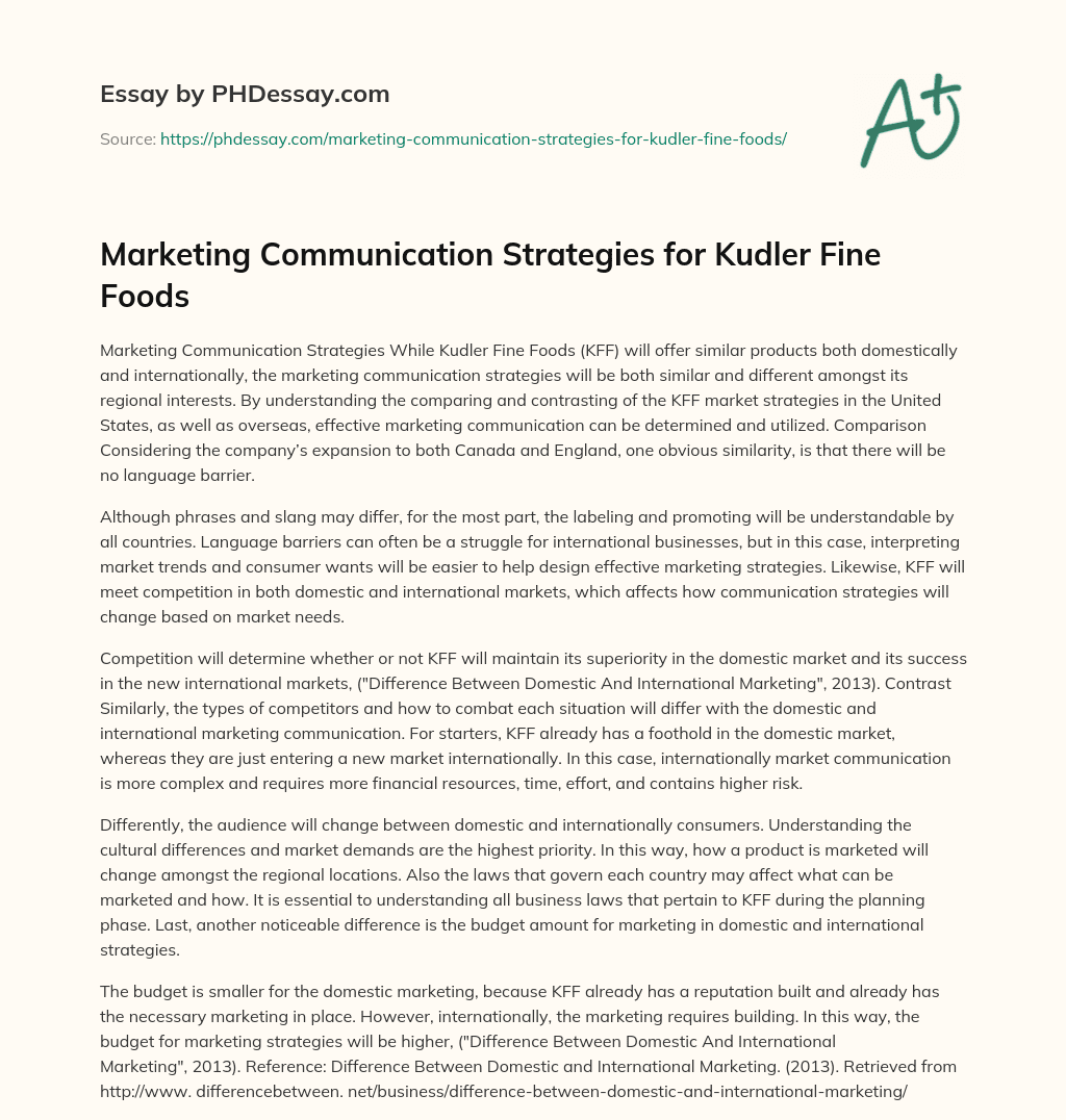 Marketing Communication Strategies for Kudler Fine Foods essay