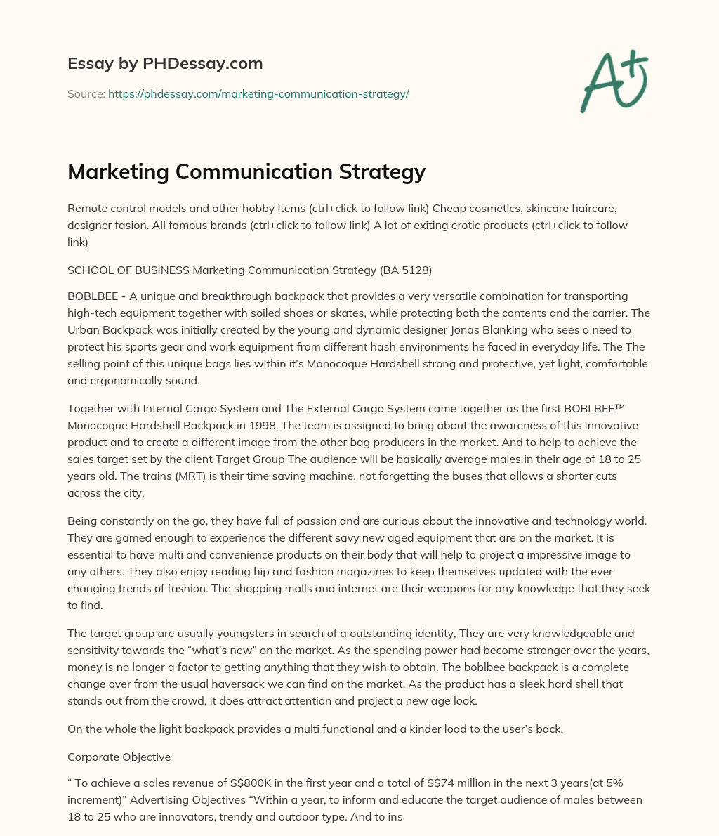 Marketing Communication Strategy essay