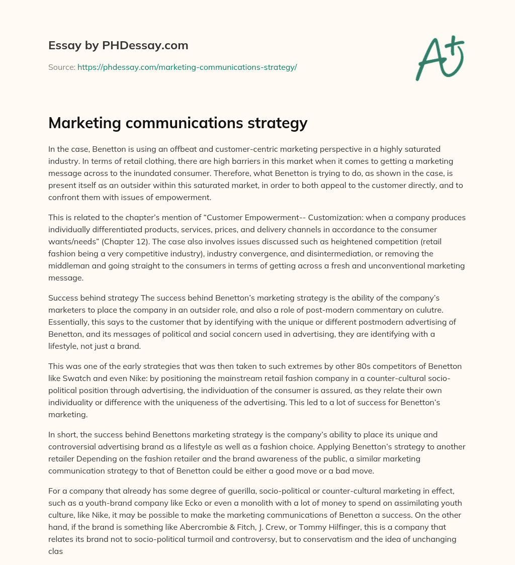 Marketing communications strategy essay