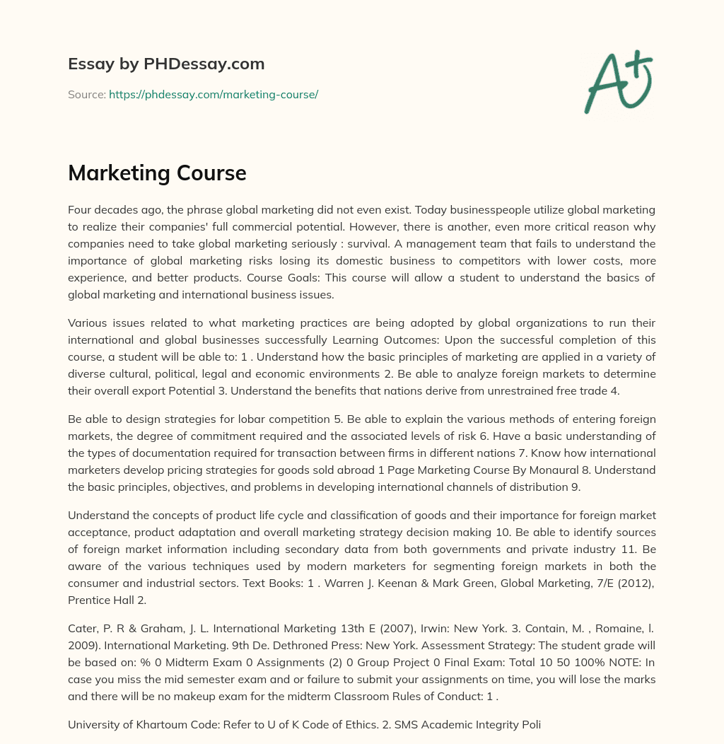 Marketing Course essay