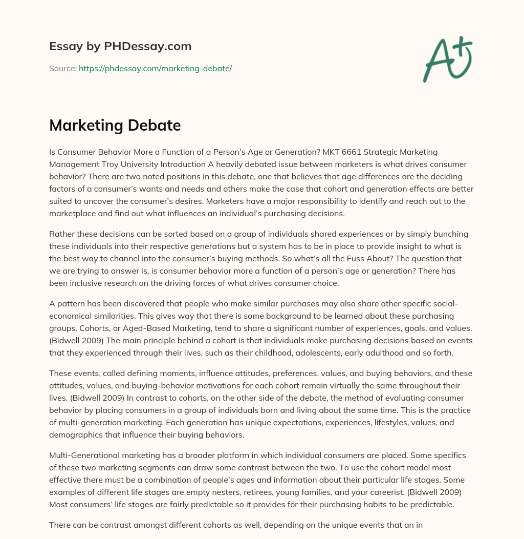 Marketing Debate essay