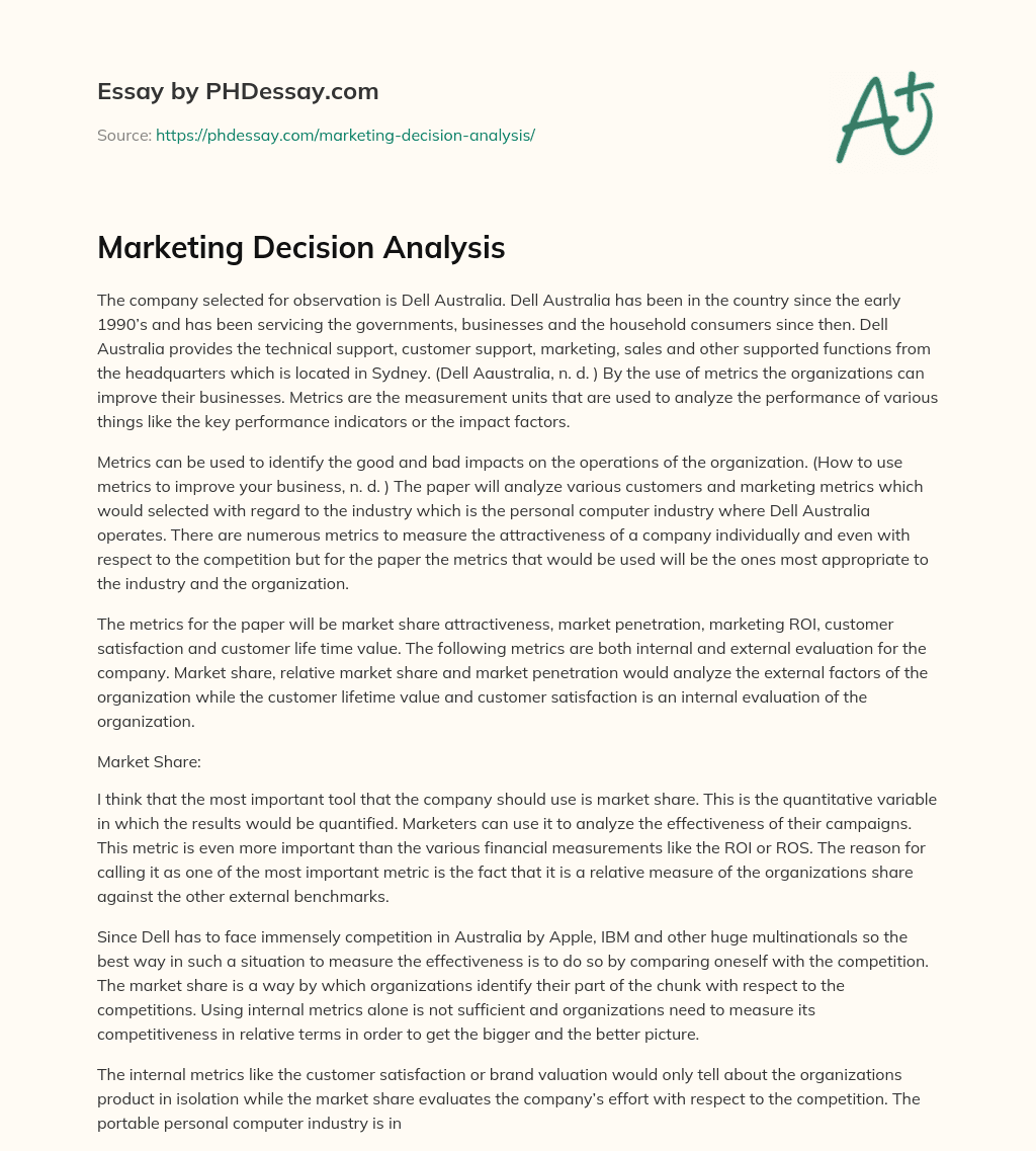 Marketing Decision Analysis essay