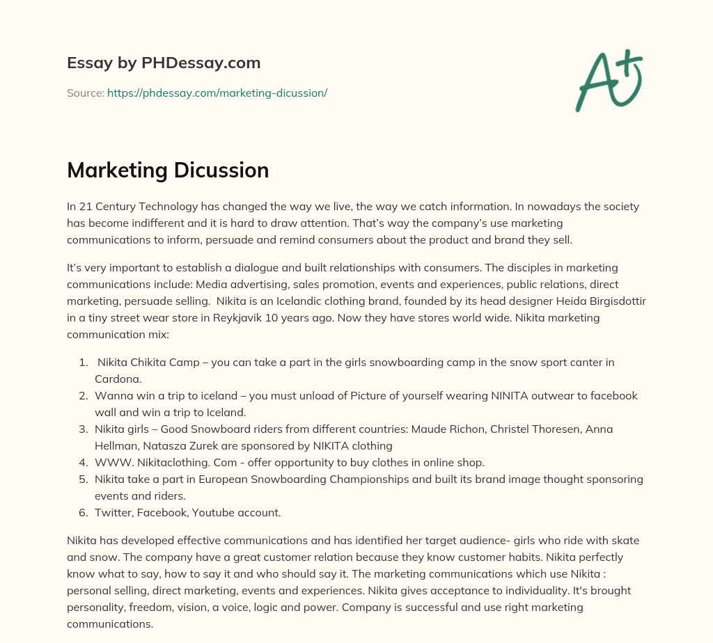 Marketing Dicussion essay