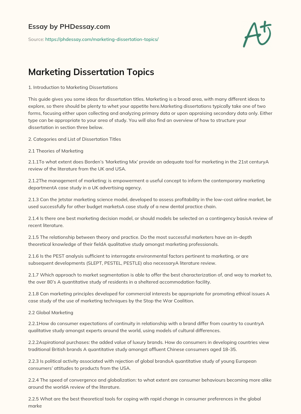 thesis topics for content marketing