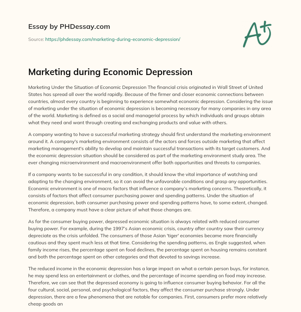 Marketing during Economic Depression essay