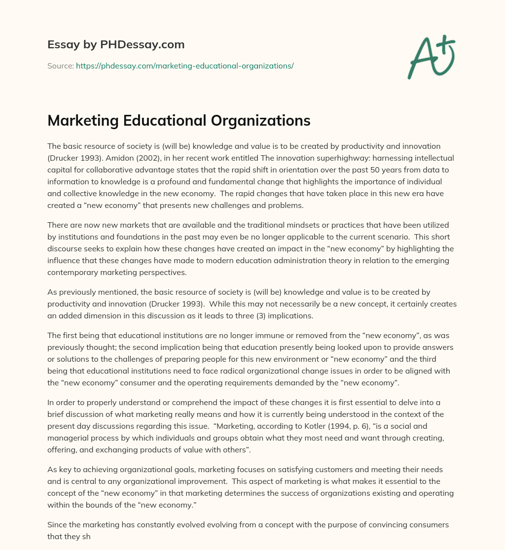 Marketing Educational Organizations essay