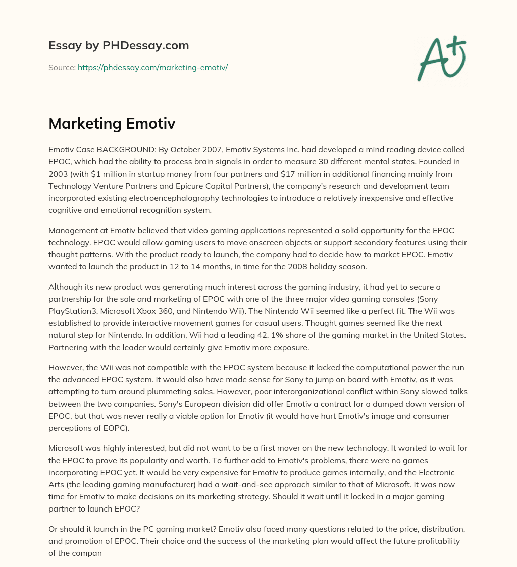 Marketing Emotiv essay